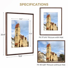16x20 Wood Frames Solid Walnut Wood Picture Frame Matted to 11x14 Handcrafted Rounded Cornerwith HD Tempered Glass Tabletop or Wall Mount Display, 1 Pack