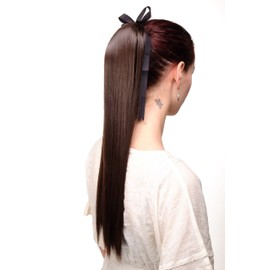 WIG ME UP - C9429-6 Hairpiece Ponytail Braid Hair Extension Medium Brown Straight Falling Attachment with Ribbon and Clip Approx. 60 cm