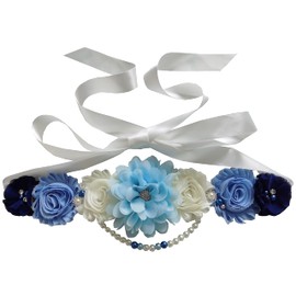 Unique pearls maternity sash for baby shower gender reveal (Royal blue)