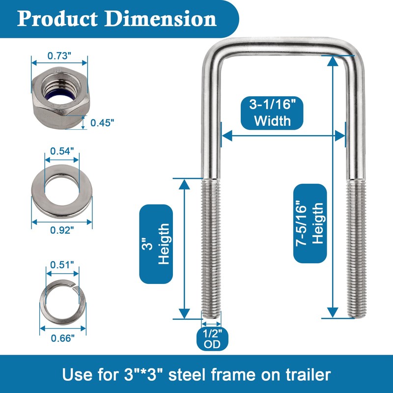 4 Set Stainless Steel Square U Bolt Kit for Boat