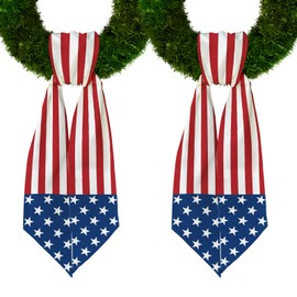 2 Pieces 4th of July Wreath Sash for Front Door, Patriotic Sash Memorial Day Decorations Wreath Accessories for American Independence Day Party Supplies