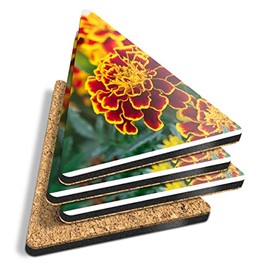 4 x Triangle Coasters - French Marigold Flowers Cork Backed MDF Glossy Tea Coffee Accessory #12539