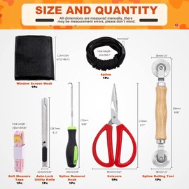 Tanstic 7Pcs Window Screen Mesh and Screen Door Repair Tools Kit, 47''W X 98''L Fiberglass Screen Door Replacement Mesh with Spline Rolling Tool and Screen Retainer Spline (Black)