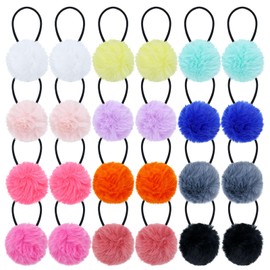 Dizila 24 Pieces/12 Pairs Candy Color Fluffy Ball Pompom Hair Ties Rubber Bands Pigtail Ponytail Holders Hair Scrunchies Elastics Accessories for Baby Girls Infants Toddlers Kids Teens Thin Hair