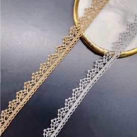 Yulakes 5 Yards Gold Silver Lace Ribbon High Quality Lace Fabric Sewing Braided Lace Trim Lace Wedding Craft DIY Clothing Accessories Decor 1.4 cm (Sliver)