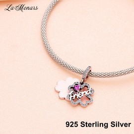 LaMenars Friend Four-Lleaf Clover Charms for 925 Sterling Silver for Women's Bracelets & Necklaces Dangle Pendant for Christmas Valentine's Day Mother's Day Gifts for Girls
