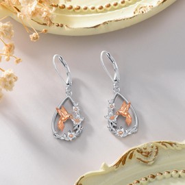 ZPMMPZ Hummingbird Earrings 925 Sterling Silver Rose Gold Hummingbird Dangle Earrings Cute Bird Earrings Jewelry Gifts for Women