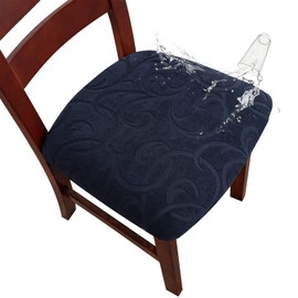 Genina Waterproof Chair Seat Covers Dining Room Chair Covers Stretch Seat Cover for Dinning Room Chair Protector Slipcovers for Kitchen, Hotel (4, Flower Pattern-Navy Blue)