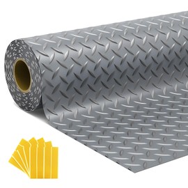 7.5x20 FT Garage Floor Mat, 2.8mm Thickened Flooring Roll with 20Pcs Tapes, Diamond Plate PVC Rubber Trailer Mat, Non-Slip Floor Protector Mat for Garage, Warehouse, Gyms, Trailer(Gray
