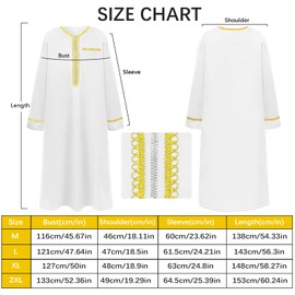 Muslim Robe Lslamic Robe Long Sleeve Dubai Clothing Arabian Robe (CA/US, Alpha, XX-Large, Regular, Regular, White)