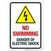 No Swimming Danger of Electric Shock Sign, 10x7 Inches, 55