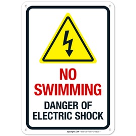 No Swimming Danger of Electric Shock Sign, 10x7 Inches, 55 mil Thick HDPS (high Density polystyrene), Made in USA