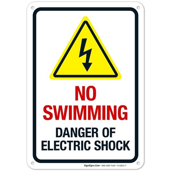 No Swimming Danger of Electric Shock Sign, 10x7 Inches, 55