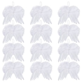 12pcs Angel Feather Wings Ornament for Crafts Mini Angel Wings Christmas Tree Decor Hanging Vintage Chic Pendant for Xmas Holiday Party Decorations DIY Gifts Wedding (4.7 x 3.9 Inch, White)