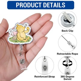 Pooh Bear Badge Reel, Cute Work Badge Holder with Retractable Clip for Nurse Teacher Police Student Worker ID Card Decor, Pooh Bear Gifts for Coworker Friends
