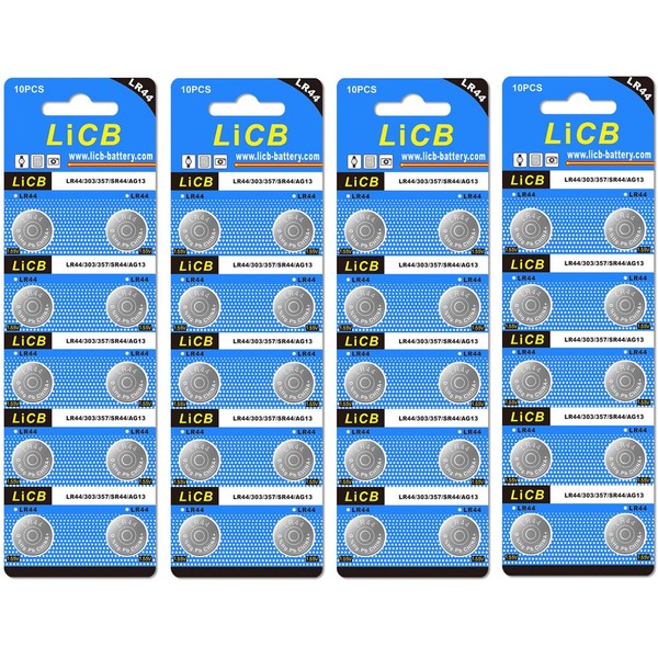 LiCB 40 Pack LR44 AG13 357 303 SR44 Batteries 1.5V Button Coin Cell Battery