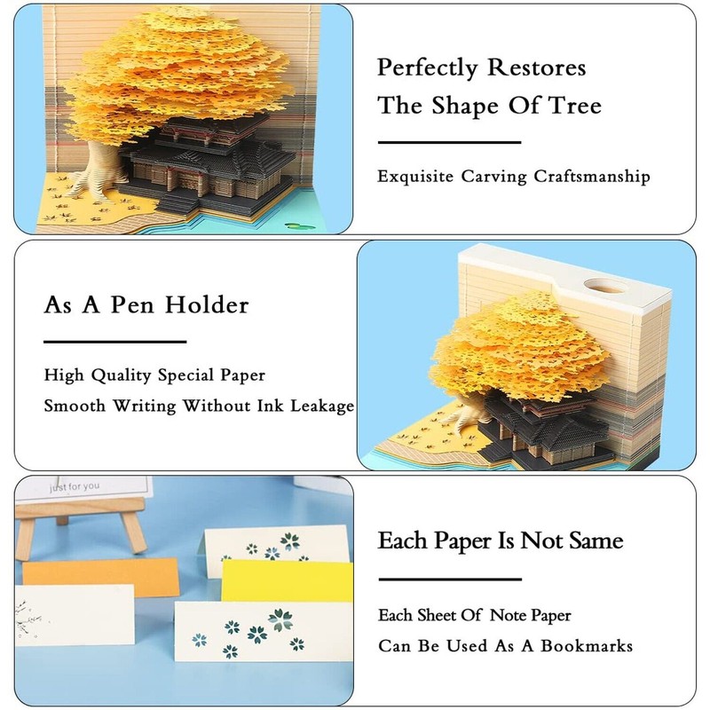 SIWEME 3D Memo Pad 260 Sheets Paper Carving Art 3D