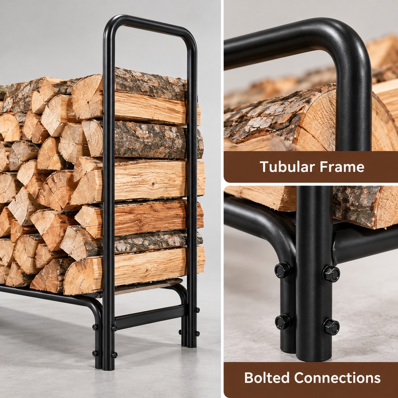 Heavy Duty Firewood Log Rack for Indoor & Outdoor Storage
