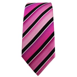 TigerTie Slim Designer Silk Tie in Magenta Pink Black Silver Striped - Tie 100% Silk, magenta pink pink black silver