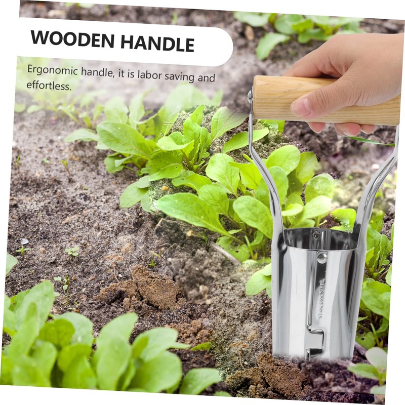 Mipcase 1pc Stainless Steel Garden Transplanting Tool with Ergonomic Wooden