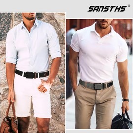 SANSTHS 2Pack Elastic Belt for Men, Mens Belts Casual for Jeans Pants, Woven Braided Web Belt for Golf, 1.3 inches Width, Black and Grey M