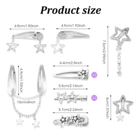 Shoyisenka 10 Pcs Star Hair Clips, Y2k Silver Hair Clips, Five Pointed Star Hair Clip, Punk Hair Accessories
