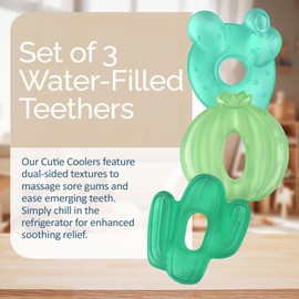 Itzy Ritzy Itzy Ritzy Water-Filled Teethers - Cold Cutie Coolers Textured On Both Sides to Massage Sore Gums & Emerging Teeth - Can Be Chilled in Refrigerator, Set of 3 Green Cactus Water Teethers