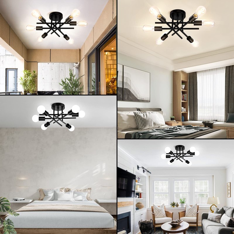 TOBUSA 6-Light Semi Flush Mount Ceiling Light Fixture, Black Sputnik