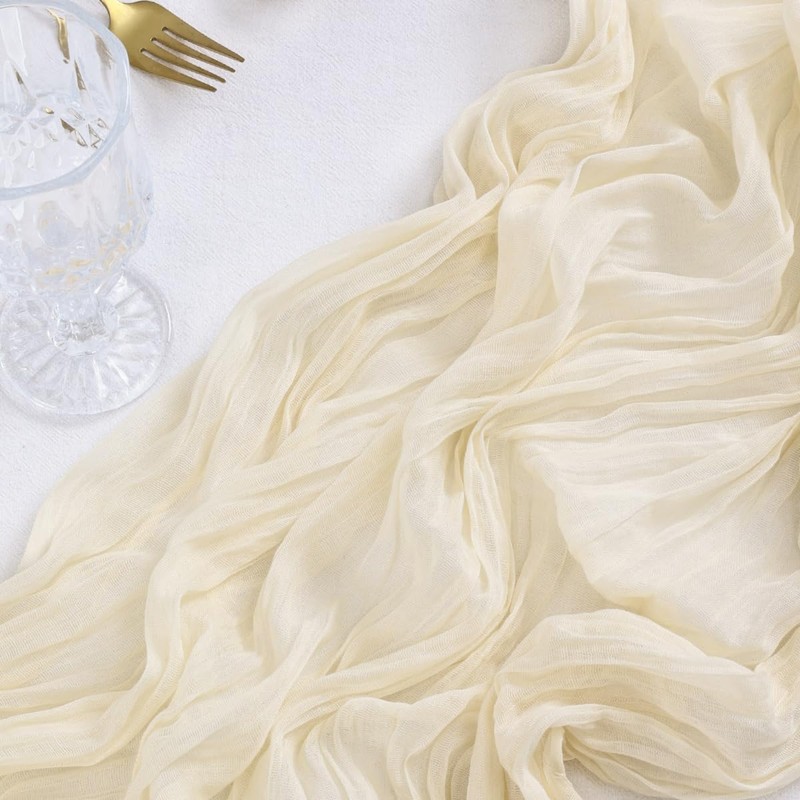 Socomi Beige 14ft Cheesecloth Table Runner 29x170 Inches Boho Rustic