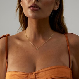 ASCOMY Tiny Gold Cross Pendant Necklaces for Women 14k Gold Plated Dainty Simple Cute Religious Cross Necklaces Adjustable Chain Minimalist Charm Jewelry Gifts