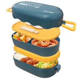 Huotflame Bento Box Lunchbox mit Besteck – Kompakte Doppel-Schicht Brotdose 850ml für Erwachsene & Kinder – Mikrowellengeeignet BPA-frei Snackbox mit Fächern für Schule Büro Camping
