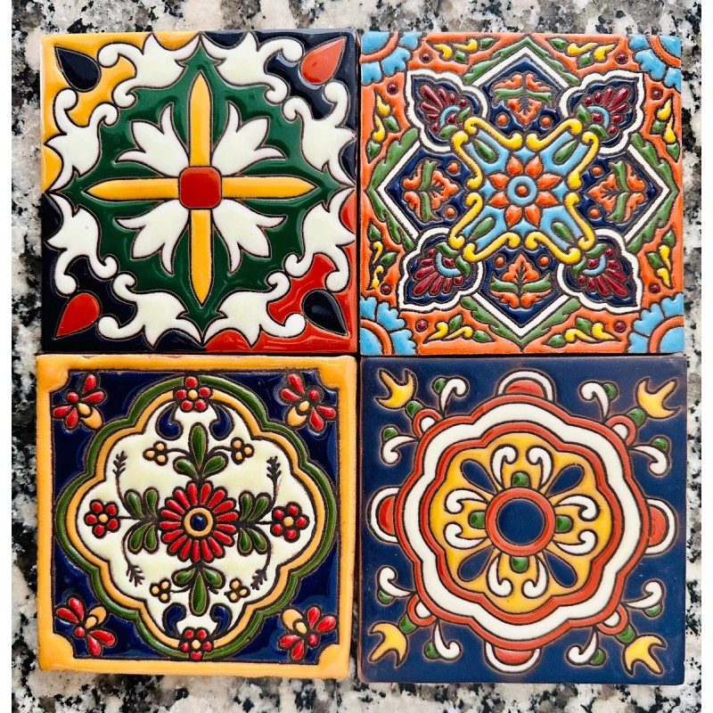 Escanver Azulejo Mosaico Talavera Relieve 10x10 Confeti Mixtos 30 Pzs
