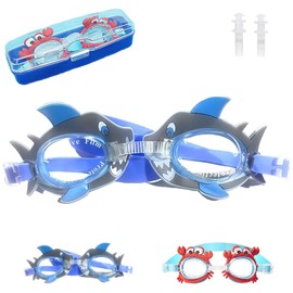 LaresDay Children's Swimming Goggles Cartoon Style Pool Goggles for Children, Leakproof & UV Protection & Clear Vision, Swimming Goggles for Toddlers/Teenagers Boys Girls 3-14 (Grey Shark)