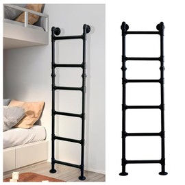 5.3FT Wall/Floor-Mounted Ladders for Home, Basement Window Well Egress Exit Ladder, Metal Step Ladder for RV Attic Bunk Bed, Loft Steps for Dorm Beds, 355LBS Load Capacity (Black, 6 Steps)