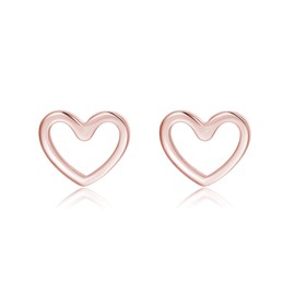 Reffeer Solid 925 Sterling Silver Open Heart Earrings Stud for Women Teens Cute Heart Stud Earrings Hypoallergenic (C-Rose Gold)