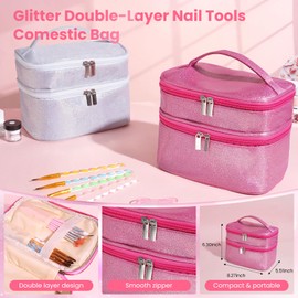 Nail Kit for Beginners, Acrylic Powder Liquid Set with Drill UV Lamp, Pink