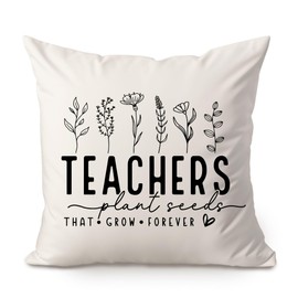 Teachers Plant Seeds That Grow Forever Throw Pillow Covers, Floral Book Teacher Cushion, Teacher Appreciation Gift, Wildflower Teacher Office Decor, Teacher Appreciation Week Day Gifts, 18x18 inch
