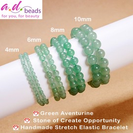 AD Beads Handmade Gemstone Stretch Elastic Bracelet Crystal Healing Reiki Nature's Beauty and Spiritual Essence Unisex (12mm, Green Aventurine (Opportunity))