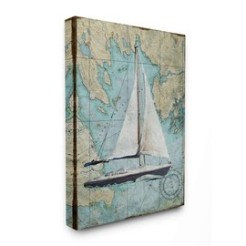 Stupell Industries Vintage World Map Sail Boat Ocean Coast Painting Canvas Wall Art, 16 x 20, Multi-Color