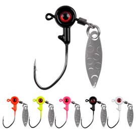 10Piece Fishing Jig Head with Willow Blade 3D Eyes Fishing Jigs Spoon Weighted Head Spin Jig Hook Lure Kit for Panfish Crappie