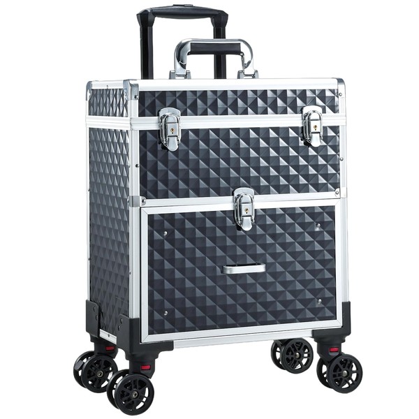 Adazzo Professional Rolling Makeup Case with Drawer for Makeup Artists