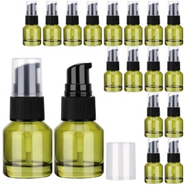 Segbeauty 18pcs 0.5oz Glass Travel Size Containers for Lotions, Mini Empty Lotion Bottles Pump Dispenser Refillable, 15ml Travel Containers for Creams, Small Hair Oil Pump Bottle Liquids Foundation