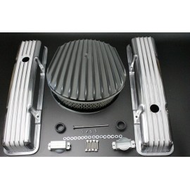 espeedpro21 58-86 SBC Chevy Tall Polished Aluminum Full Finned Valve Covers &15" Air Cleaner
