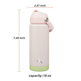 Konokyo Insulated Water Bottle with Straw Lid,18 oz Stainless Steel Vacuum Metal Bottle with Silicone Handle,Pearl