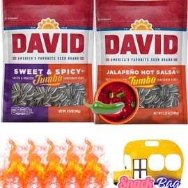 (PACK OF 2) Davids JUMBO Sunflower Seeds Jalapeno & Sweet and Spicy - Roasted and Salted - New Flavors - One Bag of Each Flavor - Comes With One Bus Resealable ZipBag