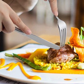 faderic Dinner Knives 12pcs Set with Hollow Handle Table Knife Flatware Stainless Steel Mirror Polishing 9-Inch Silver