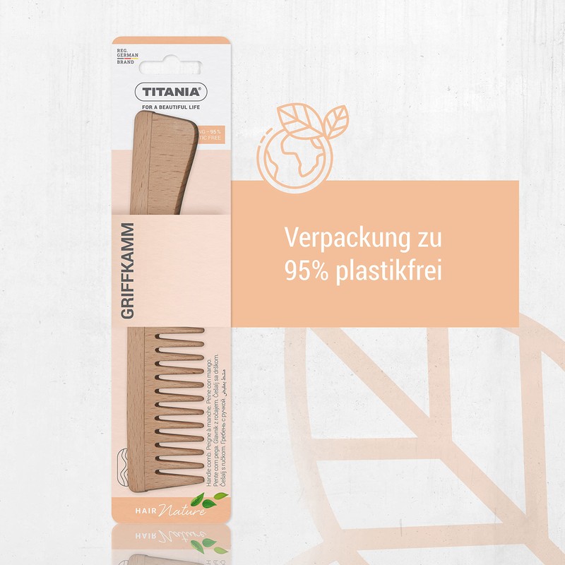 Titania Natural Beech Wood Comb - Anti-Static - 7" Long