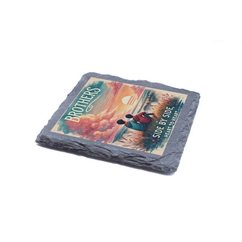 Brothers Slate Coaster – Side by Side, Heart to Heart
