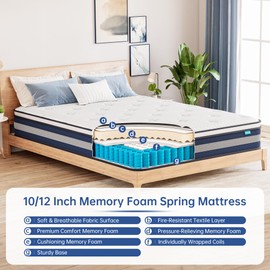 VIZIM Full Mattress, 10 Inch Hybrid Mattress with Individual Pocket Springs & Comfort Memory Foam, Full Size Bed for Pressure Relief & Targeted Support, Medium Firm