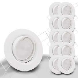 trendlights24 Decora LED Recessed Spotlights 230 V White Round Set of 10 Spotlights 6 W 500 lm GU10 Cool White Ceiling Recessed Light 68 mm Swivel Recessed Spotlights